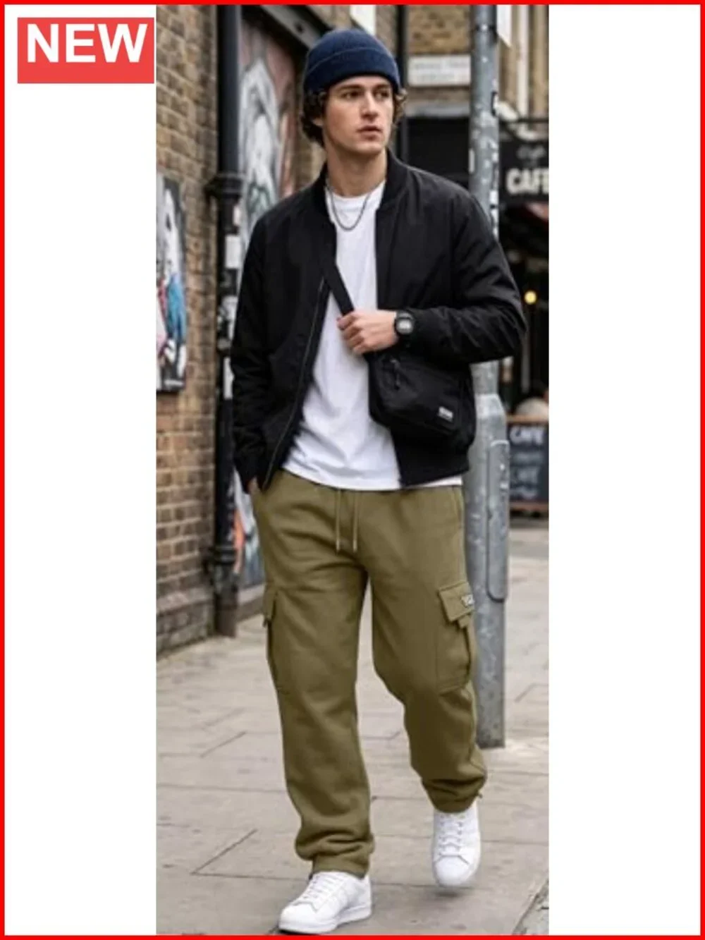 Men's Cotton Cargo Sweatpants Joggers with 6 Pockets Adjustable Drawstring